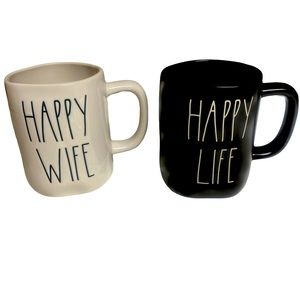 Rae Dunn Happy Wife and Happy Life Ceramic Mug Tea/Coffee Set